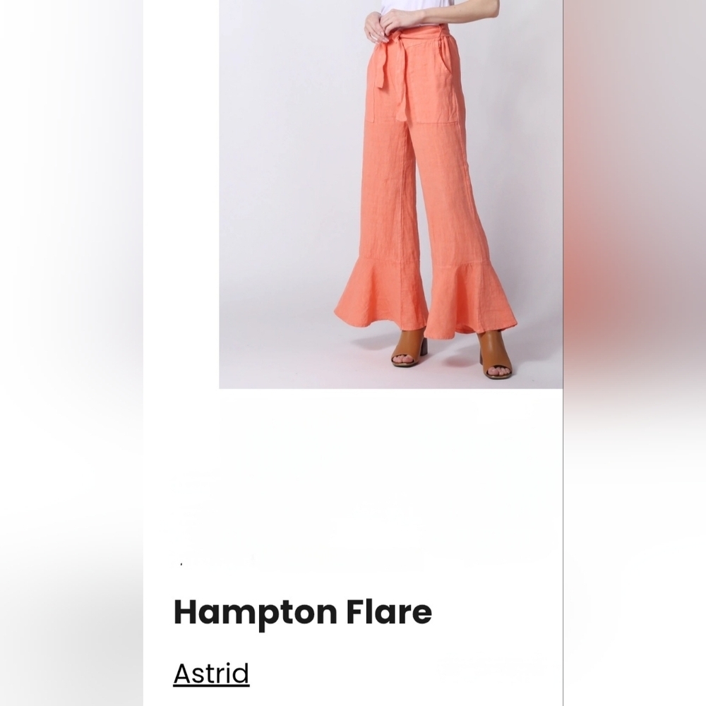 Astrid Vibrant Orange Hampton Flare linen Pants, Women's XS Italy Spring Break